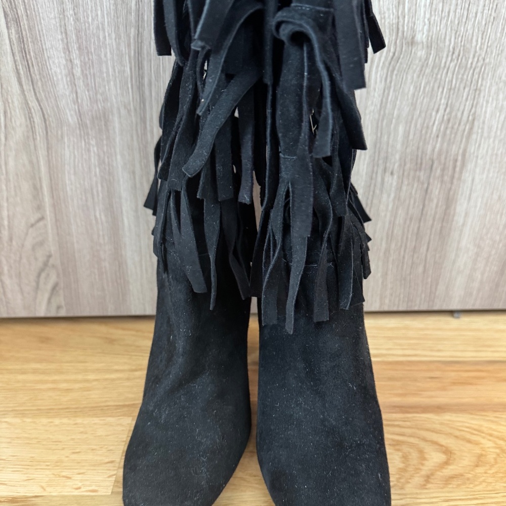 Burberry Black Suede Fringe Boots- Sz36